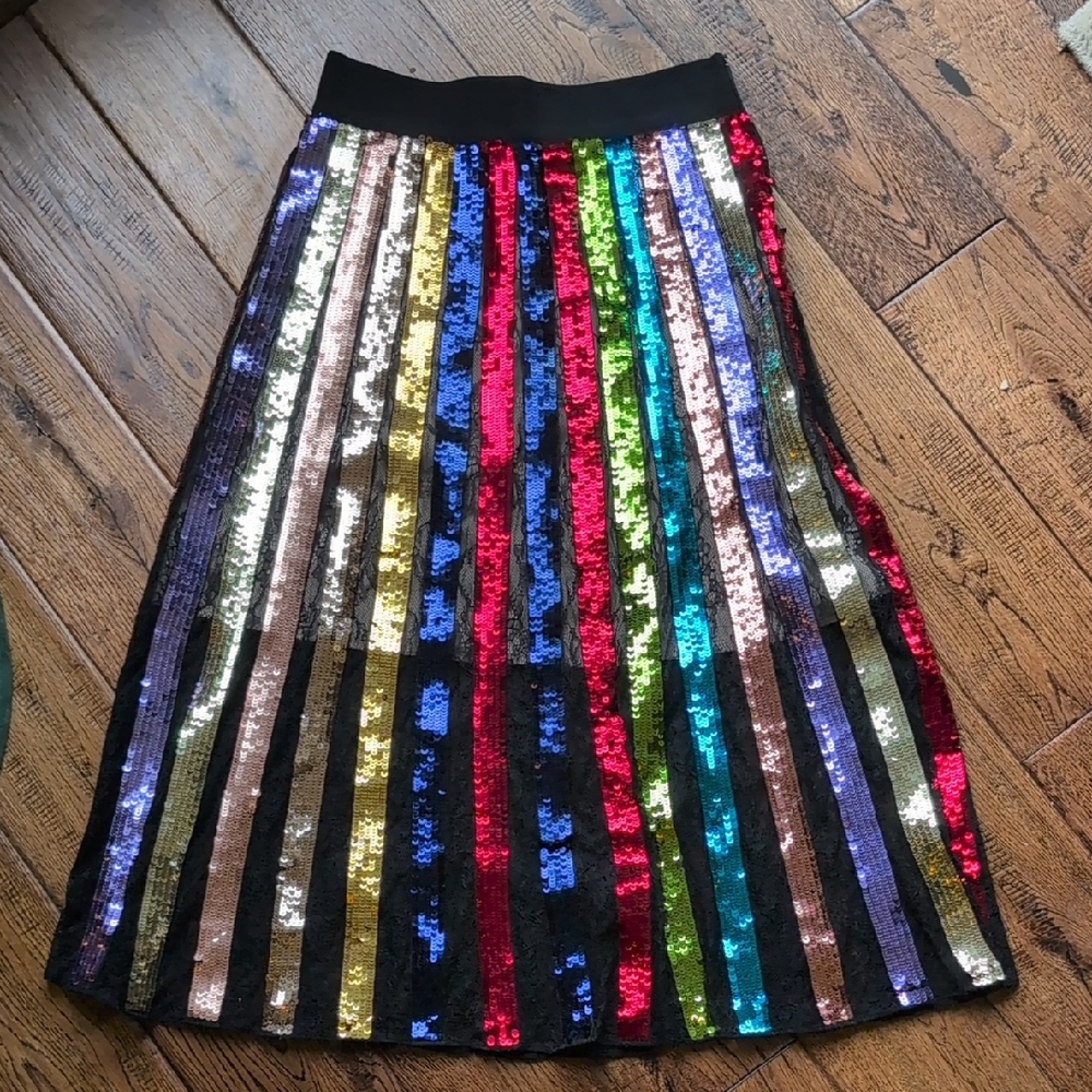 Alice + Olivia Multicolor Sequin A-Line Skirt